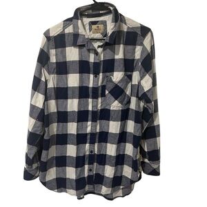 Wind River Heritage Navy White Plaid Flannel Button Up Long Sleeve Shirt XL‎
